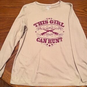 Beige Long Sleeve Women’s Shirt with Red Print